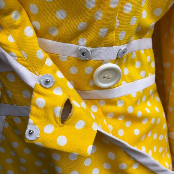 Vtg ADELE SIMPSON 80s Does 50s/60s Polka Dot Yellow White Wiggle Pencil Dress - Picture 13 of 16